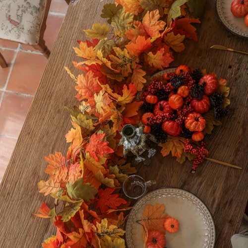PARTY JOY 6PCS Orange Leaf Garland, 5.6Ft Halloween Garland Artificial Maple Leaf Autumn Hanging Fall Vines Thanksgiving Decorations Fall Decor