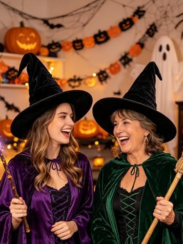 Halloween Witch Hat, Ruched Witches Hats for Women Wizard Hats Halloween Costume Accessories Cosplay Party Decorations Favors