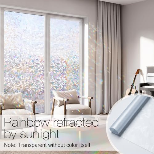 rabbitgoo Rainbow Window Privacy Film, Stained Glass Cling, 23.6" x 157.4"