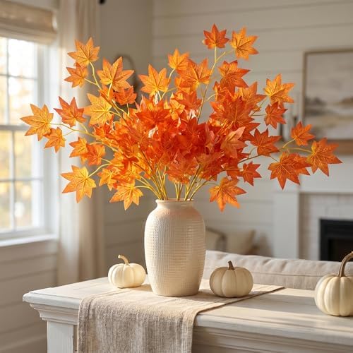 Artificial Red Maple Leaves Bunch, Silk Fall Foliage Stems 24 Inch