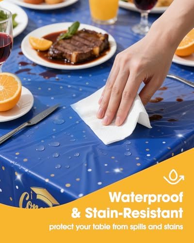 Niuara Blue Graduation Plastic Table Cloth Disposable, 4 Pack, 54 x 108 in