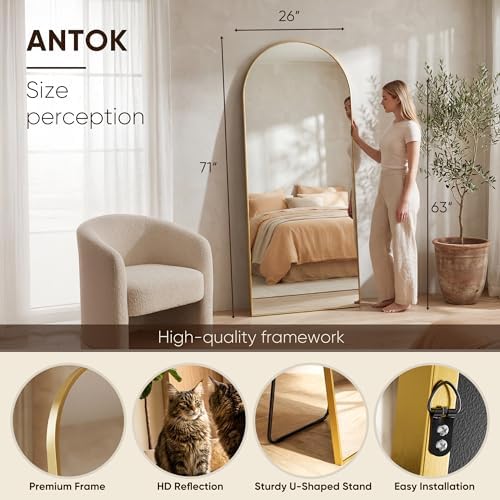 Antok 71" x26” Arched Full Length Mirror, Floor Mirror with Stand,Gold