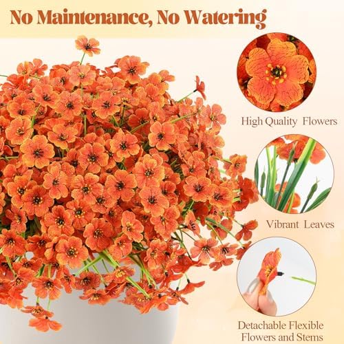 12 Bundles Artificial Mums for Outdoors Decor, UV Resistant Fall Flowers