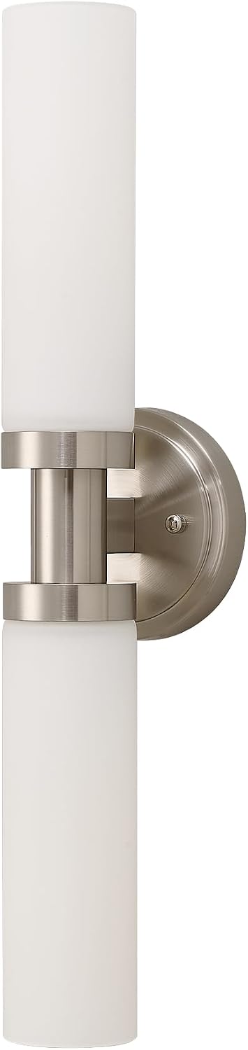 Brushed Nickel Bathroom Light Fixtures, 2-Light Vanity Lights W/White Glass Shade, Modern Sconces Wall Lighting for