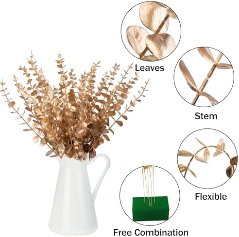 FEQO 36 Pcs Gold Artificial Eucalyptus Stems 15" Faux Eucalyptus Branches