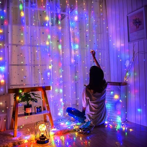 Minetom Curtain Lights, 300 LED Dimmable Twinkle Fairy Lights, 8 Modes