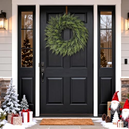 24" Artificial Lifelike Touch Cedar Christmas Wreath for Front Door Decor