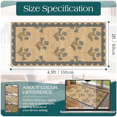 Front Door Mat Indoor Entrance - 2x4.3 Jute-Look Blue Floral Rug