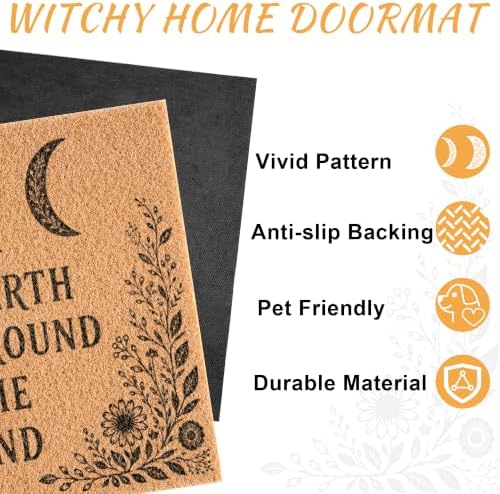 Witchy Halloween Door Mat, Gothic Blessing Rug with Moon for Front Door