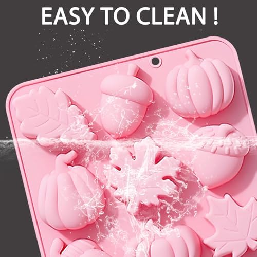 Fall Silicone Baking Mold, 9-Cavity Pumpkin Acorn Maple Leaf, Pink