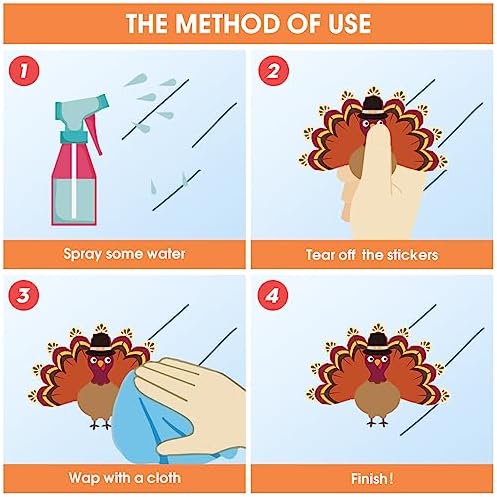 Horaldaily 71Pcs Fall Thanksgiving Window Clings, Thanksgiving Turkey