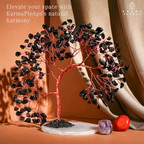 KARMAPLEDGE Crystal Tree of Life for Home, Office, Room, Wall Decor to Bring Money & Good Luck, Handmade Black Obsidian
