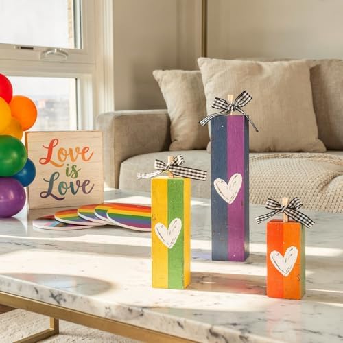 Smile LGBTQ+ Pride Wooden Tabletop Sign Rainbow Desktop Plaque with Heart Accents Indoor Decor for Pride Month, Home & Office Gay Pride Gift