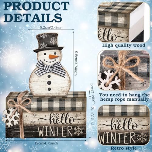 4 Pcs Winter Snowman Decor, Hello Winter Table Decorations