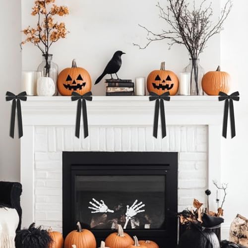 Hongsome 12Pcs Black Velvet Ribbon Bows Halloween Tree Decorations,5in x 10in Christmas Ornaments for Tree Home Party Front Door Wreath Holiday Decor