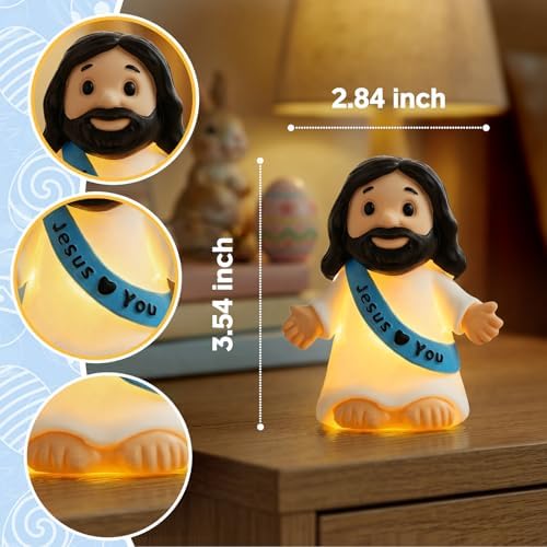 Jesus Night Light,Resin Jesus Sculpture Lamps,Mother's Day,Religious Statue Lamp Gift for Mom,Table Lamp for Bedroom Desktop Holiday Decoration,Baptism Gift for Women
