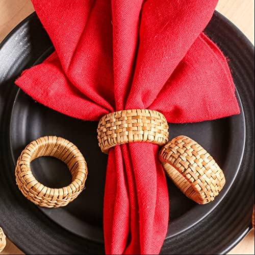Lightnpro Natural Rattan Decorative Napkin Rings Set of 12, Serviette Napkin Rings Bulk for Party Decoration, Table Top Décor for Dinning Table, Everyday, Christmas, Easter Family Gatherings