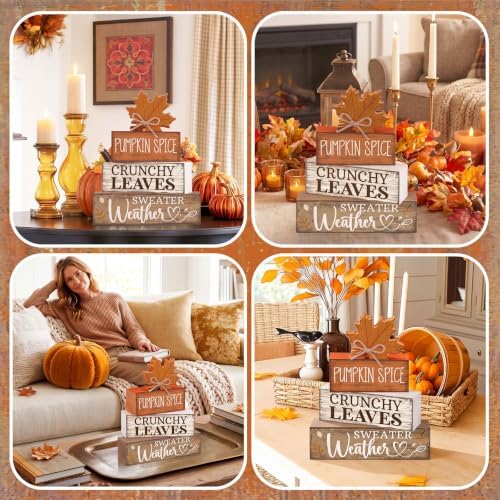 Moucuny 4 Pcs Fall Wooden Tiered Tray Decor Rustic Farmhouse Signs