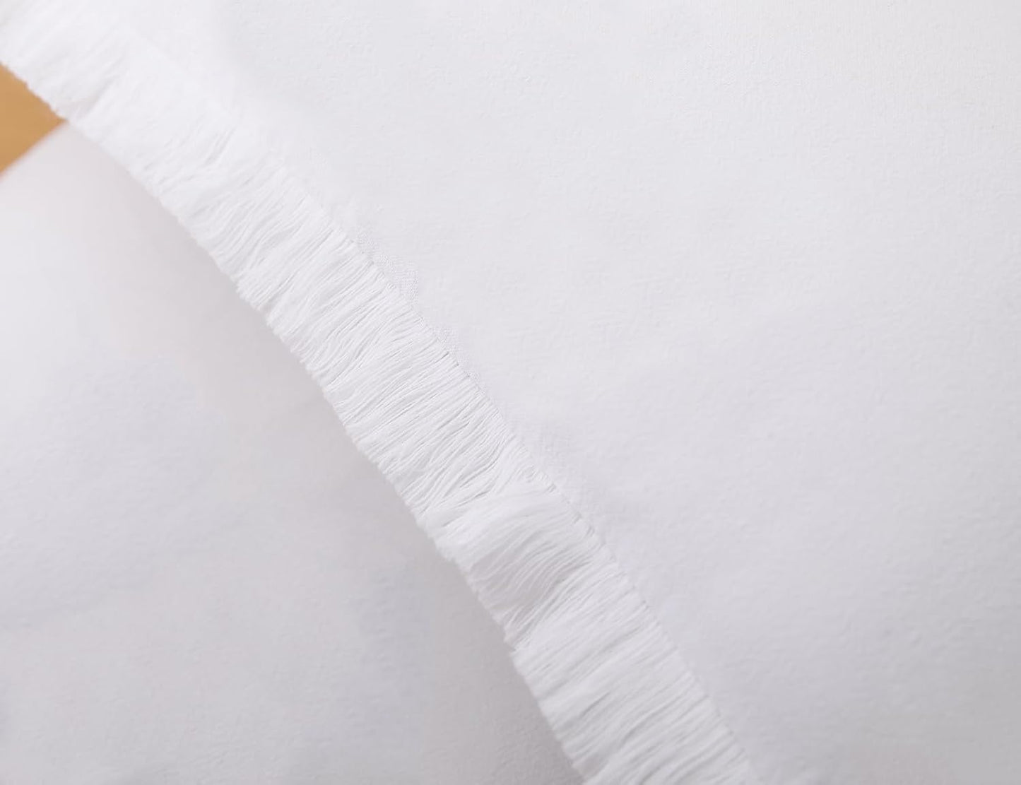 Natural Linen Fringed Throw Pillow Covers / White / 18 x 18 / Set of 2