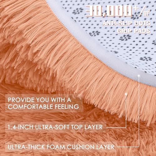 OLANLY Muted Orange Round Rugs for Bedroom - Machine Washable, 9 ft Circle Area Rugs for Living Room, Soft and Fluffy