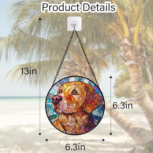 Golden Dog Stained Glass Window Hanging Suncatcher Gifts for Women 6.3"