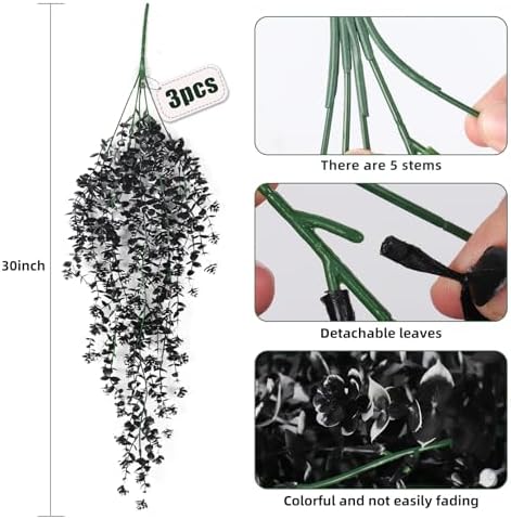 RECUTMS Artificial Hanging Plants Fake Black Vines Faux Draping Greenery