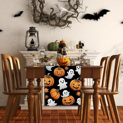 Rvsticty Halloween Table Runner,Ghost Pumpkin Decorations for Home Decor