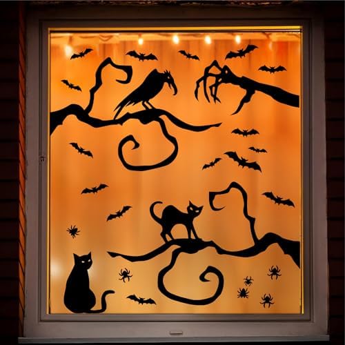 Tree Branch Bat Wall Stickers Halloween Vinyl Black Cat Crow Window Decals