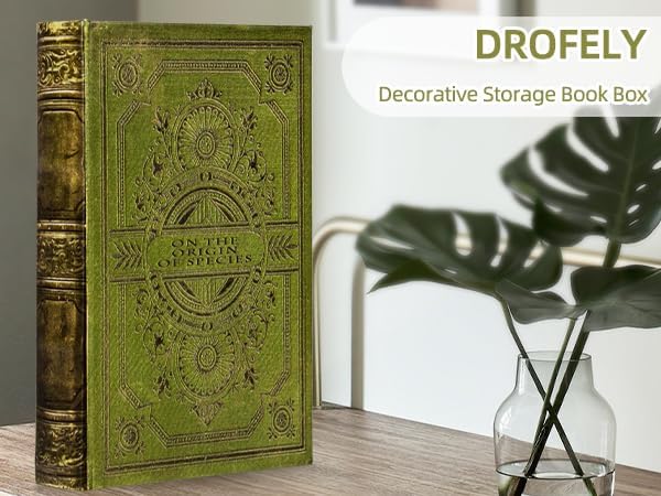 Vintage Style Olive Green Faux Leather Embossed Book Box / Green Leather-size:m