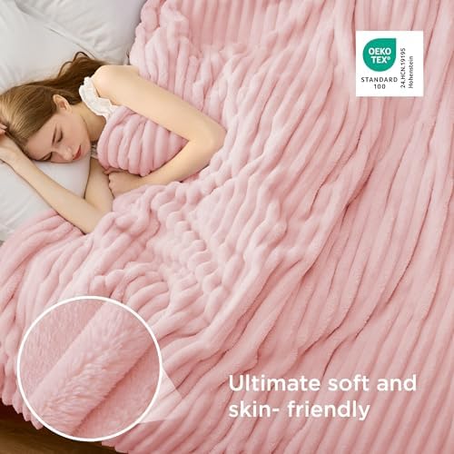 Bedsure Soft Queen Size Blanket for Bed Coral Pink 90"x90"