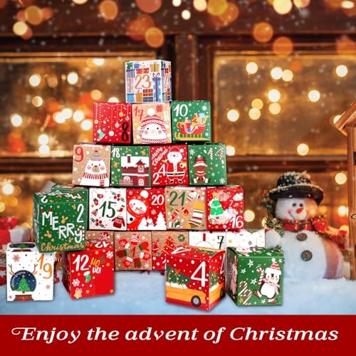 ONESING 24 Pcs DIY Christmas Advent Calendar Boxes for 2026, 24 Days Countdown Calendar Gift for Adults and Kids Christmas Cardboard Number Boxes Make & Fill Your Own Advent Calendar Boxes Lovely Xmas Party Present