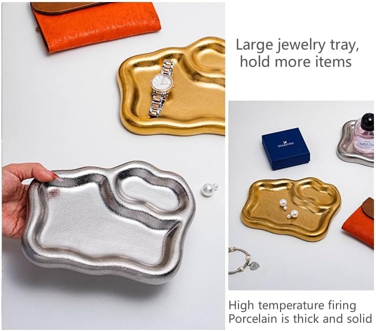 Ceramic Jewelry Tray Dish Large-sized Display Organizer Trinket Watch Keys / Silver
