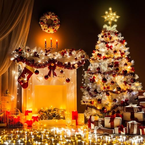 DULEFUN Christmas Tree Topper Lighted 13.5” Gold Star Tree Toppers with 20 LED Lights Christmas Tree Top Ornament for New Year Holiday Home Office Indoor Decorations