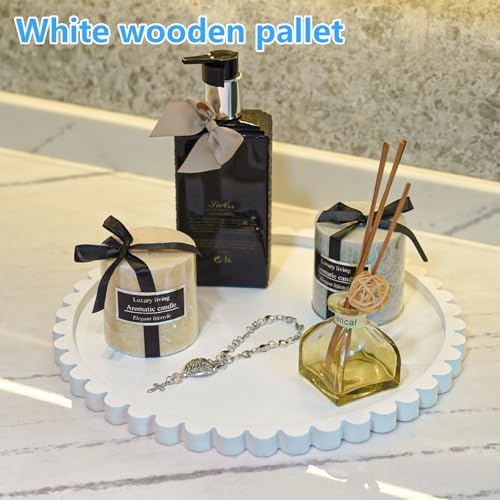 Decorative Wood Tray / White / 11.8 Inch