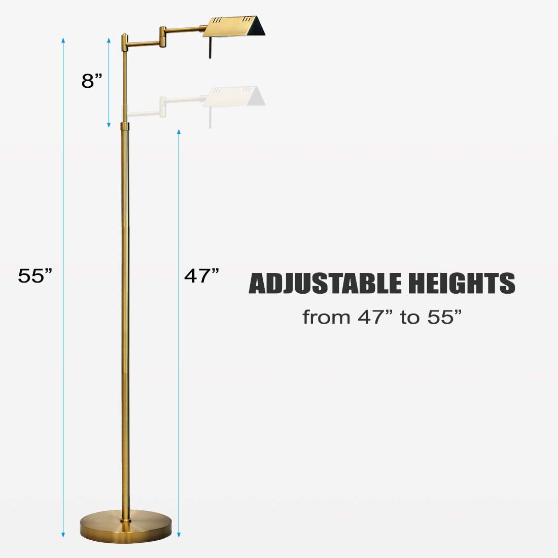 O’Bright Dimmable LED Pharmacy Floor Lamp, 12W LED, Full Range Dimming, 360 Degree Swing Arms, Adjustable Heights
