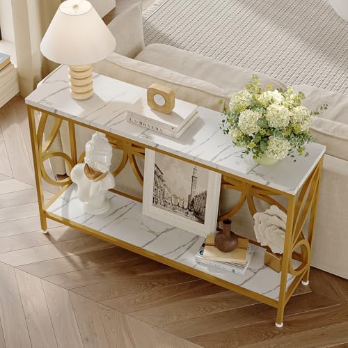 GiftGo Narrow Sofa Table 47.2 Inch, Industrial Sofa Table Behind Couch, Vintage Entry Console Table with Storage for
