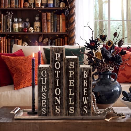 Lineshading 4 Pcs Halloween Table Decoration Wooden Book, Spell Potion Sign