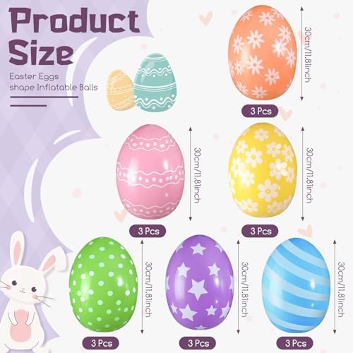 18 Pieces 12 Inch Inflatable Easter Eggs Easter Outdoor Yard Decoration Large Inflatable Hanging Eggs Ornaments Giant PVC Kids Toys for Garden Lawn Party Decor