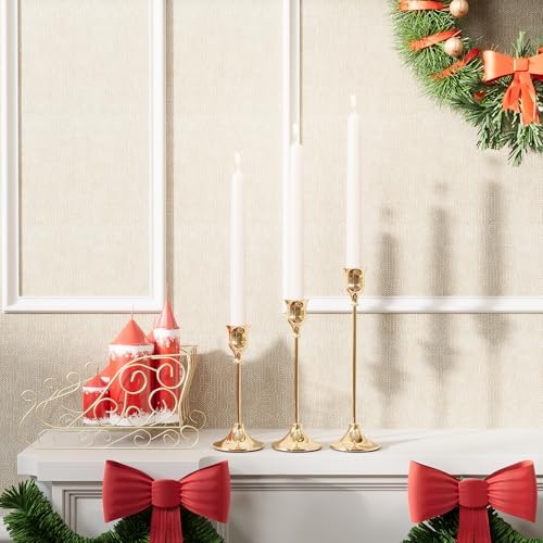 NLBTW French Gold Candlestick Holders, Metal Taper Candle Holder, Set of 3