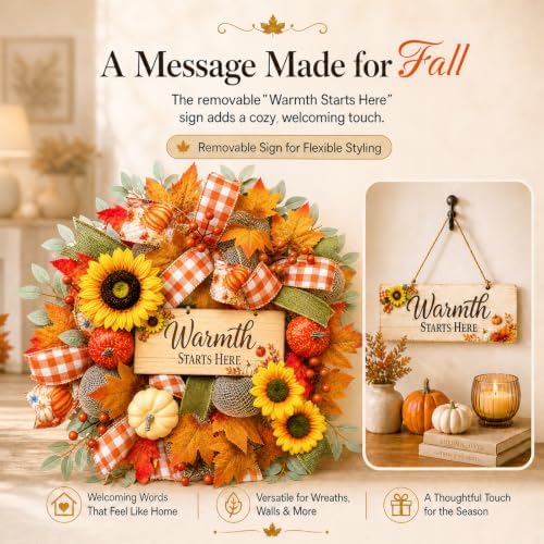 22 Inch Fall Wreaths for Front Door, Harvest Sunflower Wreath