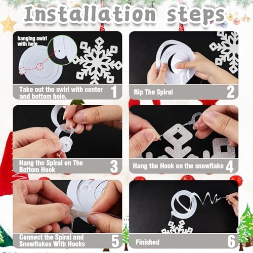 Snowflake Decorations, Christmas Hanging Decor, White Silver, 30-Pc