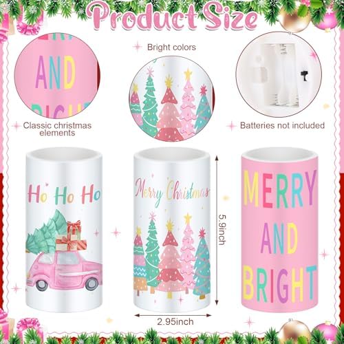 Retisee 3 Pcs Pastel Christmas Flameless LED Candles with Remote