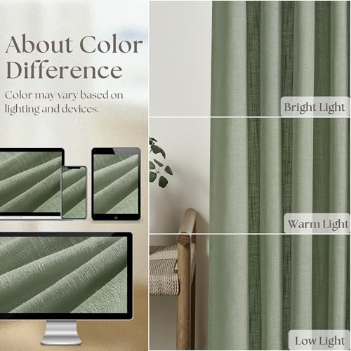 Sage Green Pinch Pleat Linen Semi Sheer Curtains 90 Inches Long 2 Panels
