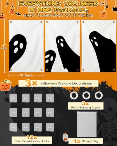 YTKIH Halloween Window Decorations Large Ghost Window Silhouettes 3 Pack