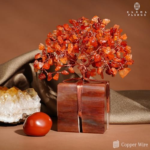 KARMAPLEDGE Chakra Tree of Life for Unique Gifts for Mom, Dad, Home and Office Decor, Handmade Carnelian Healing