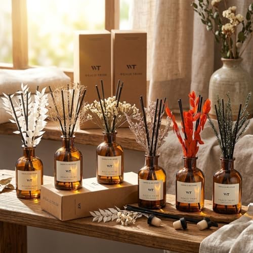 WEALD TRIBE Reed Diffuser Set for Bathroom Air Fresheners, Oil Diffuser Sticks | White Tea Scent 4.0 fl oz Home