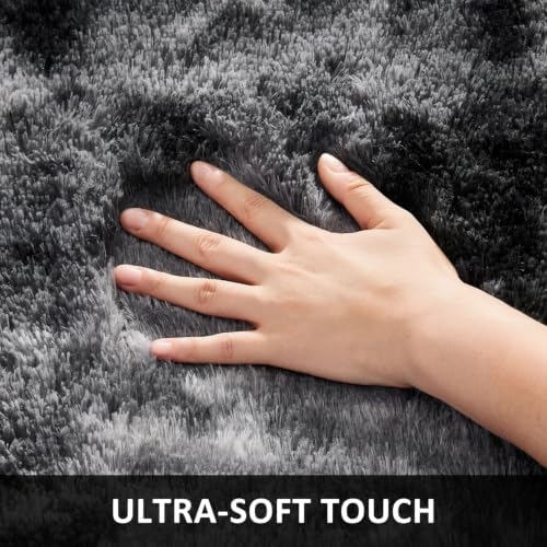 Ophanie Tie-Dyed Black & Grey Area Rugs 2x6 for Bedroom Living Room, Fluffy Shag Fuzzy Carpet, Plush Shaggy Rug, Indoor