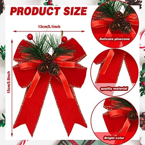 Syhood 6 Pcs Christmas Bows Xmas Velvet Bows Tree Decor, Red