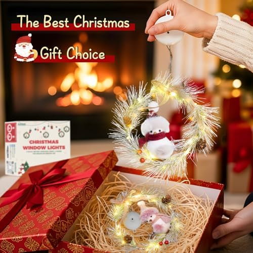 suddus Christmas Window Lights with Suction Cup, 2Pcs Wreath String Lights