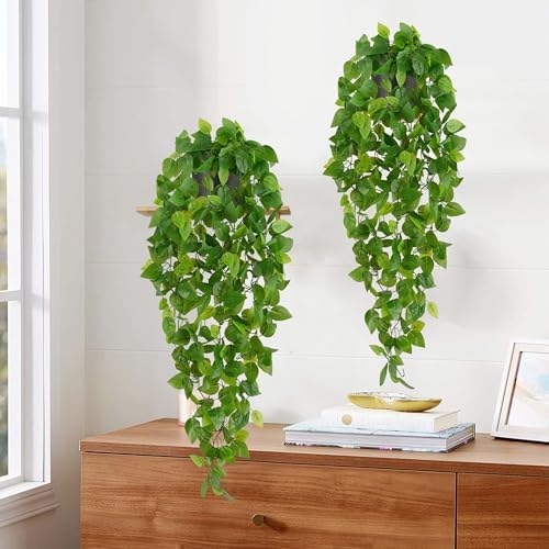 Waipfaru Fake Hanging Plants, 2Pcs Artificial Potted Plant Pothos